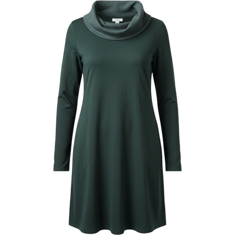 Pure Jill J. Jill Dark Green Cowl Neck Knit Tunic Dress Pockets Medium Lagenlook